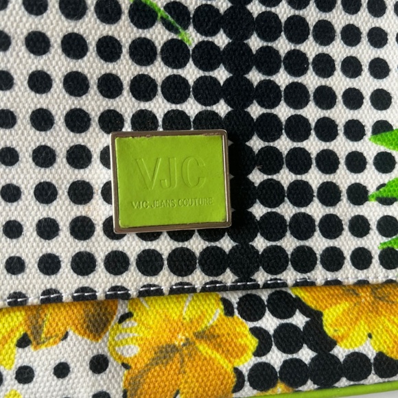 Versace Jeans Couture Canvas Floral Dotted Tropical Leaves Clutch Purse - Picture 9 of 11